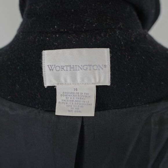 Worthington Black Wool Double Breasted Peak Lapel Size 14 Overcoat - Picture 9 of 9